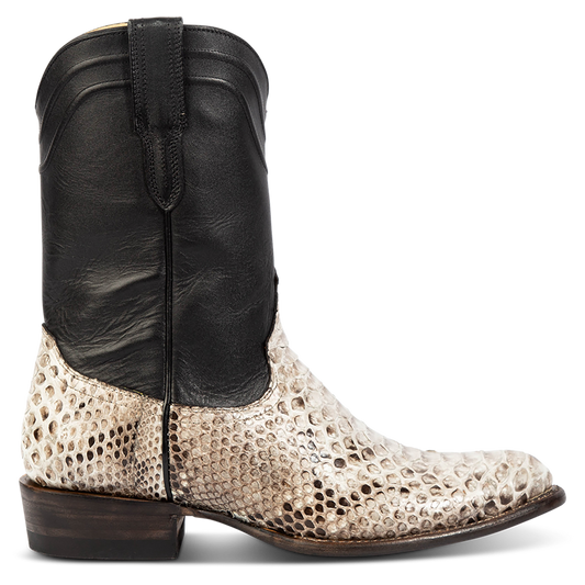 FREEBIRD men's Alamo black/white python cowboy boot with leather pull straps, 100% full grain leather, triple pipe shaft stitching and genuine python leather