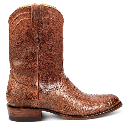 FREEBIRD men's Alamo cedar python cowboy boot with leather pull straps, 100% full grain leather, triple pipe shaft stitching and genuine python leather