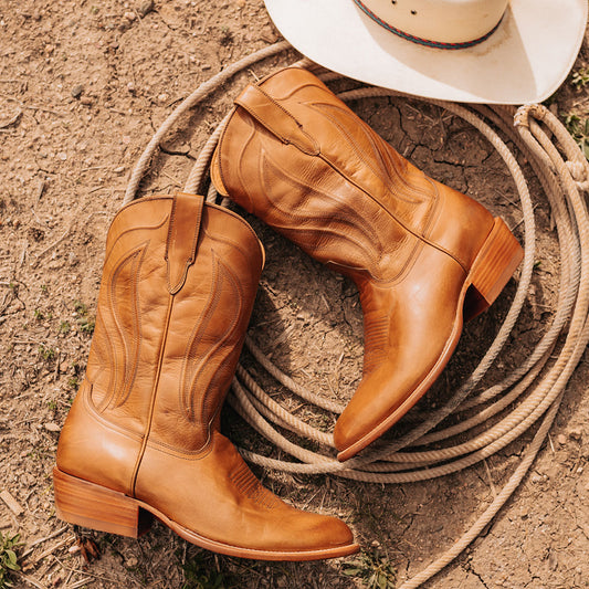 FREEBIRD men's Bandito camel leather exterior pull straps front drip and traditional toe