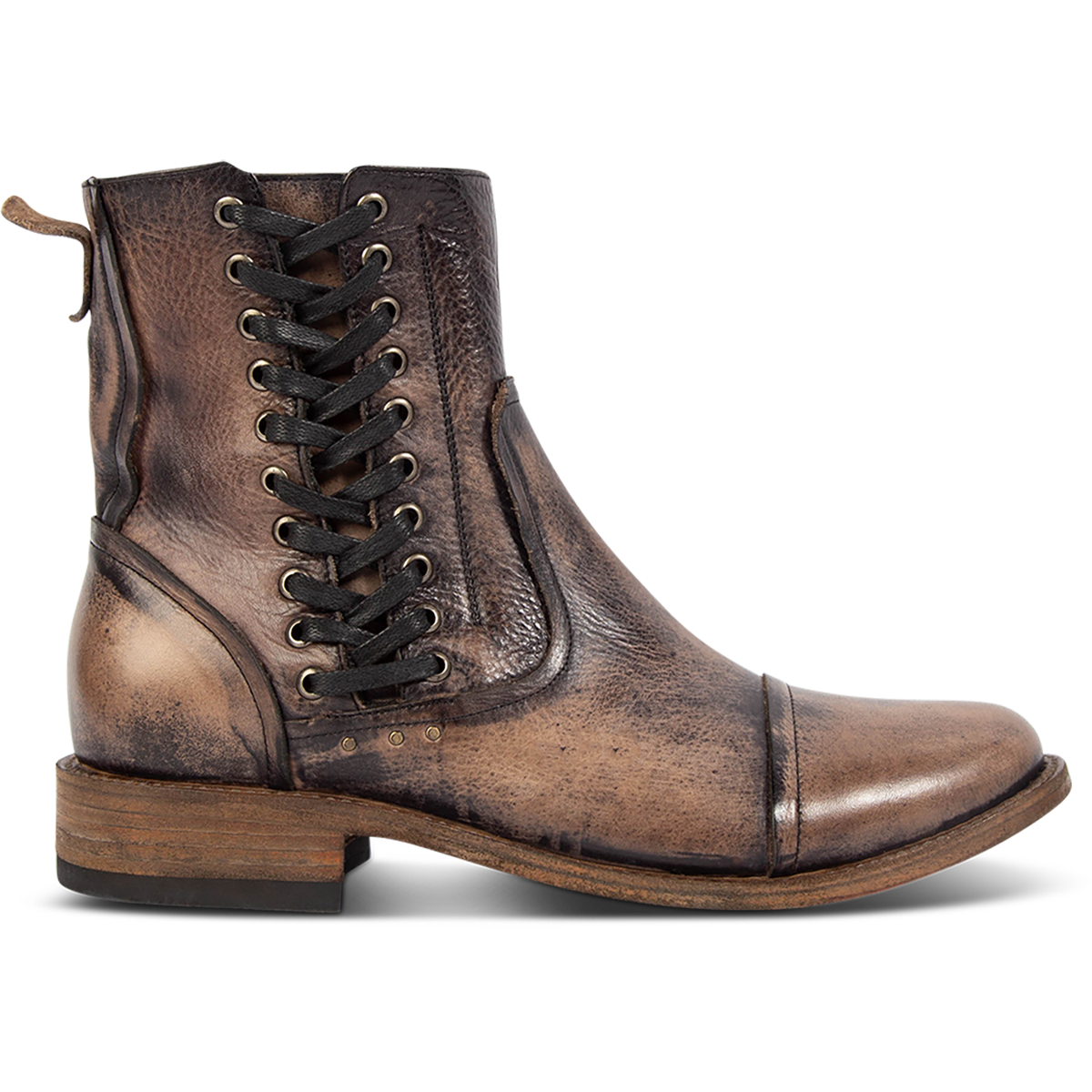 FREEBIRD men's Brooks black leather boot featuring side shaft lacing, leather sole and low block heel