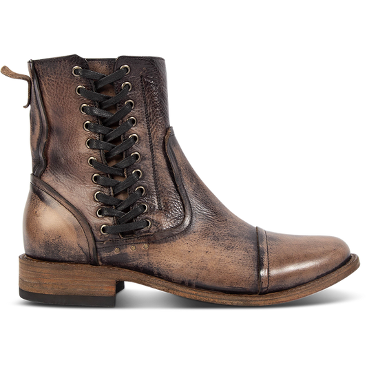 FREEBIRD men's Brooks black leather boot featuring side shaft lacing, leather sole and low block heel