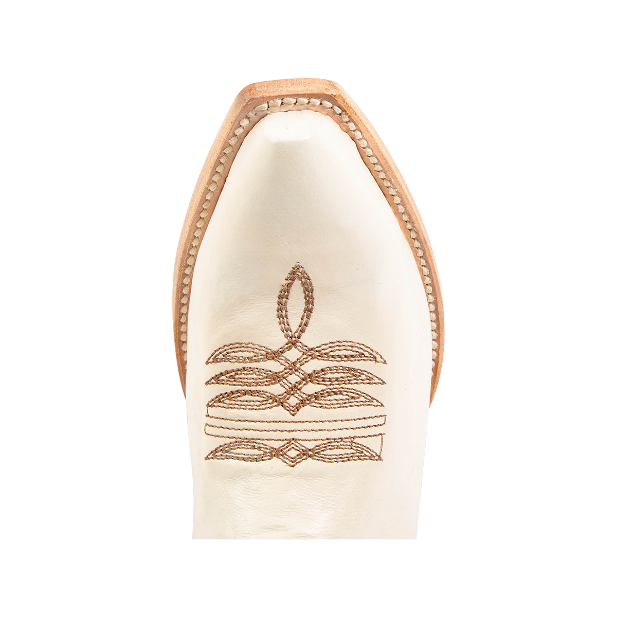Top view showing snip toe construction and stitching on FREEBIRD women's Butterfly bone multi leather boot
