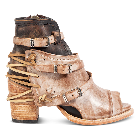 FREEBIRD women's Carterr taupe sandal with back lacing and a front dip