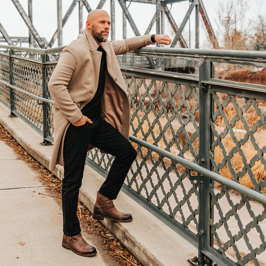 FREEBIRD men's Charles brown leather boot with full grain leather, dual leather straps and a rounded toe lifestyle image