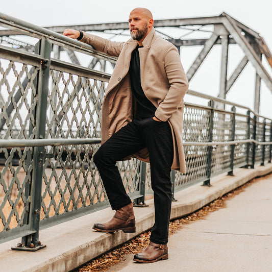 FREEBIRD men's Charles brown leather boot with full grain leather, dual leather straps and a rounded toe lifestyle