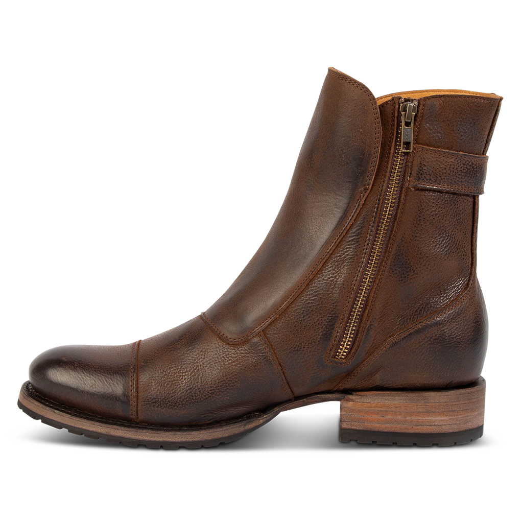 Inside view showing zipper closure on FREEBIRD men's Chayse brown leather boot