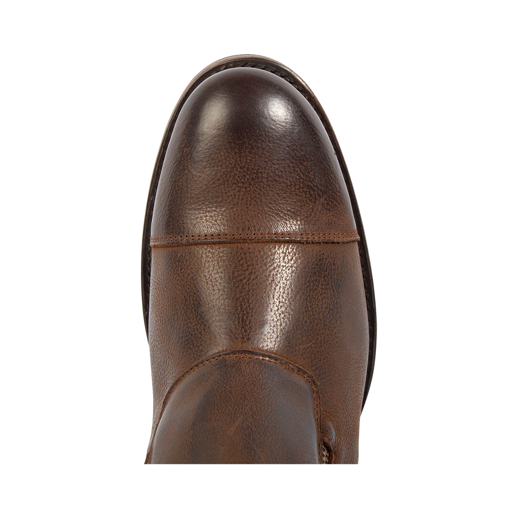 Top view showing cap round toe on FREEBIRD men's Chayse brown leather boot
