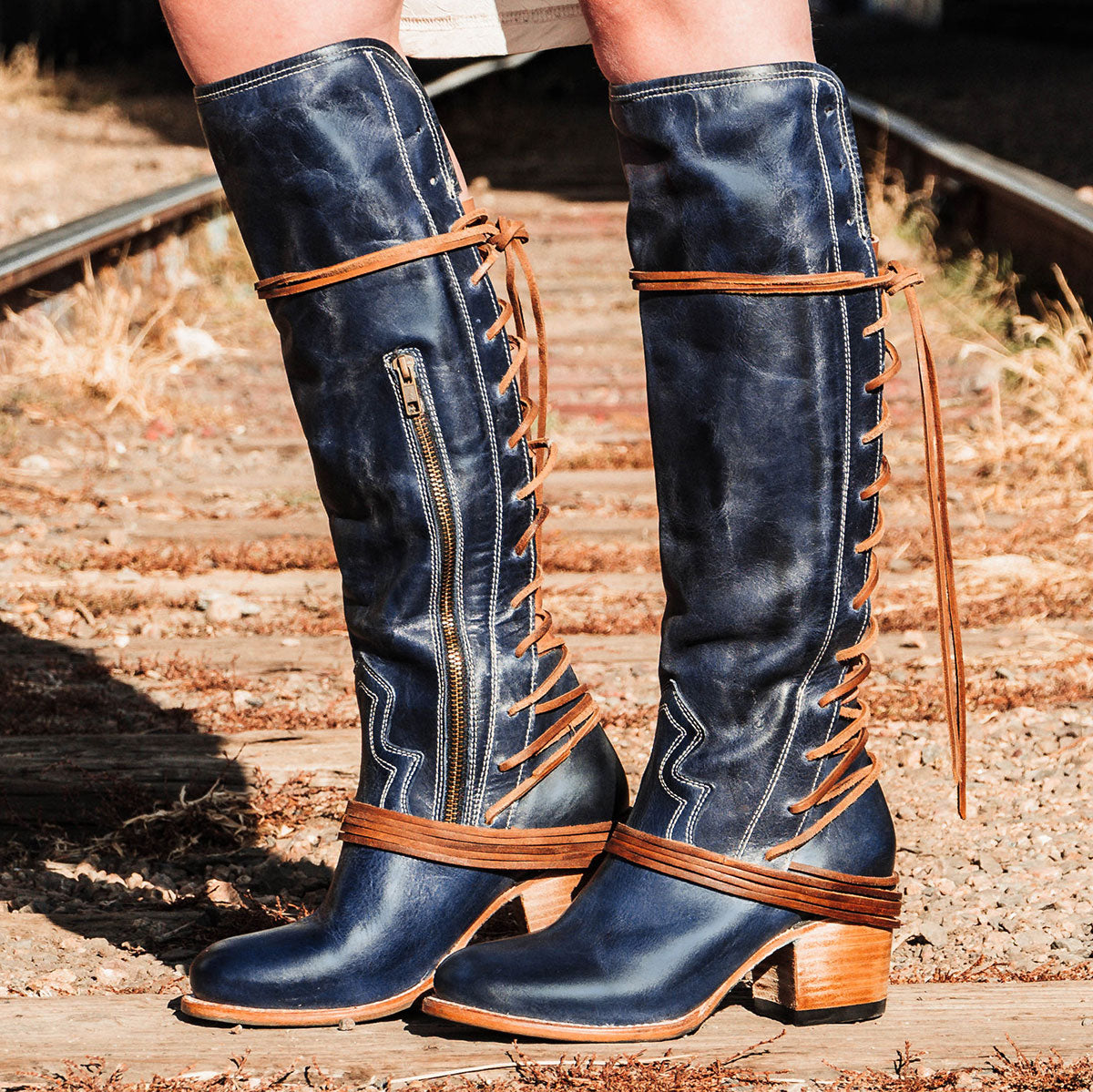 ザ・ゴッドファーザー COAL Wide Calf Leather Boots Blue | Freebird Stores | Shop Tall