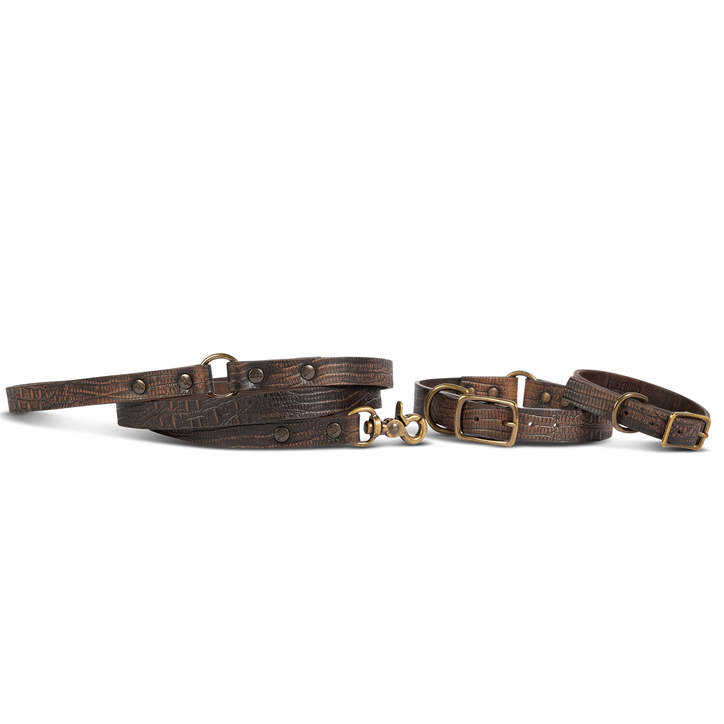FREEBIRD brown distressed leather dog collar with an adjustable neck strap
