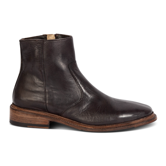 FREEBIRD men's Douglas black leather ankle boot with an almond toe, inside zip and low heel