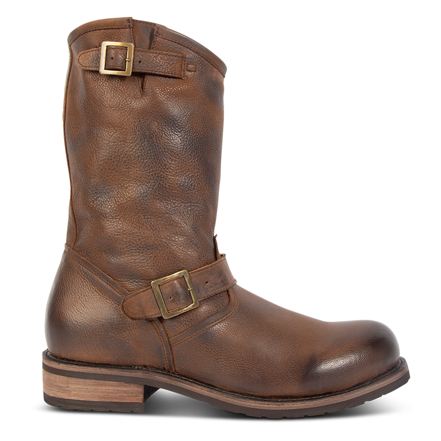 FREEBIRD men's Easton brown low heel tall boot with buckles