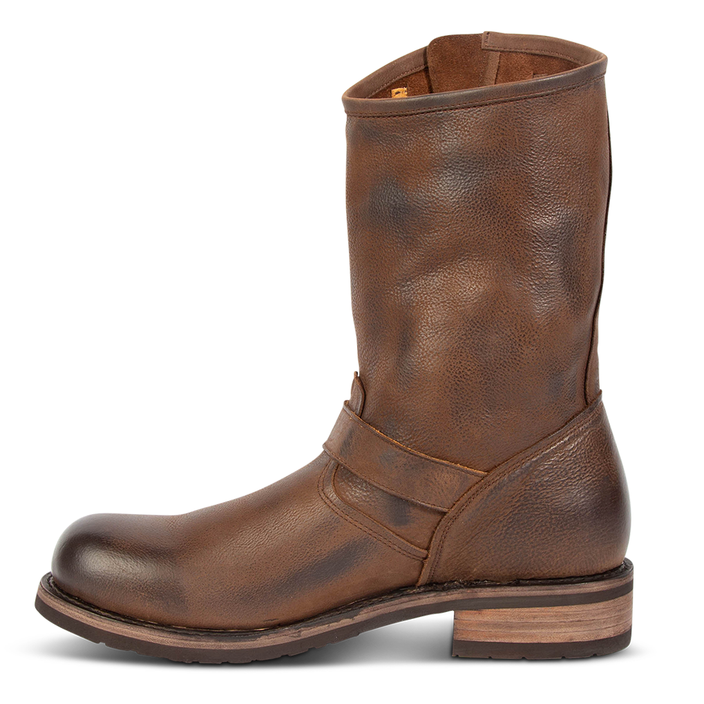 Inside view showing high shaft on FREEBIRD men's Easton brown tall boot