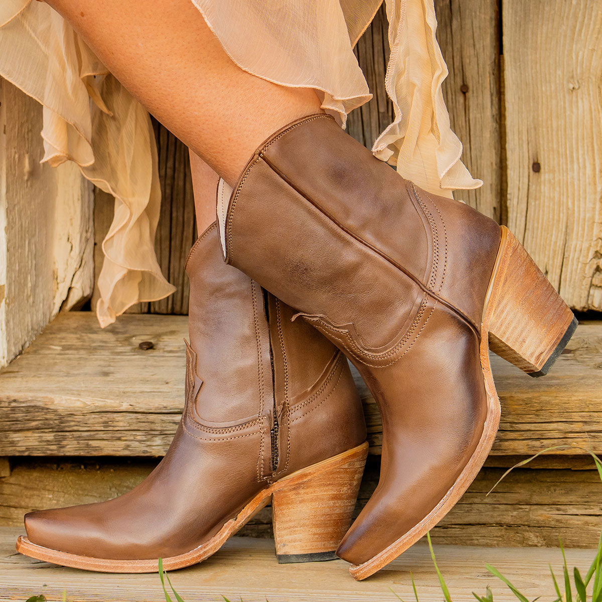 FIREBIRD Women's Exclusive Leather Booties Beige | Freebird Stores