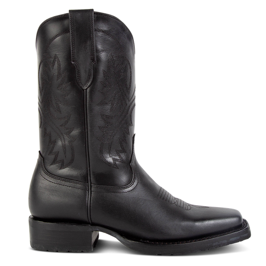 FREEBIRD men's Heritage black leather boot with square toe construction, leather pull straps and tread sole