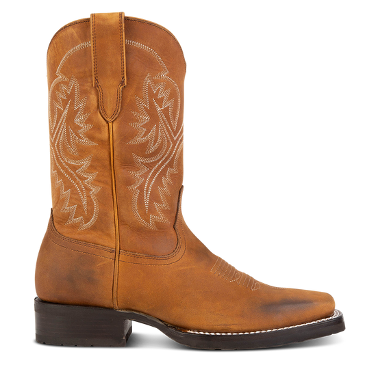 FREEBIRD men's Heritage tan leather boot with square toe construction, leather pull straps and tread sole
