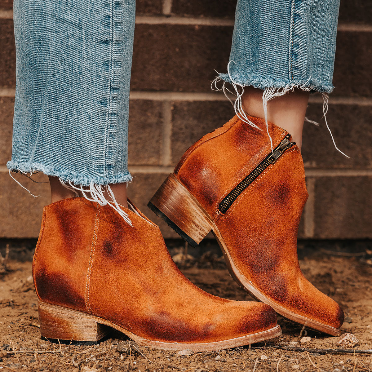 HIPPY Women's Low Heel Suede Bootie Orange | Freebird Stores HIPPY Women's Low Heel Suede Bootie Orange | Freebird Stores