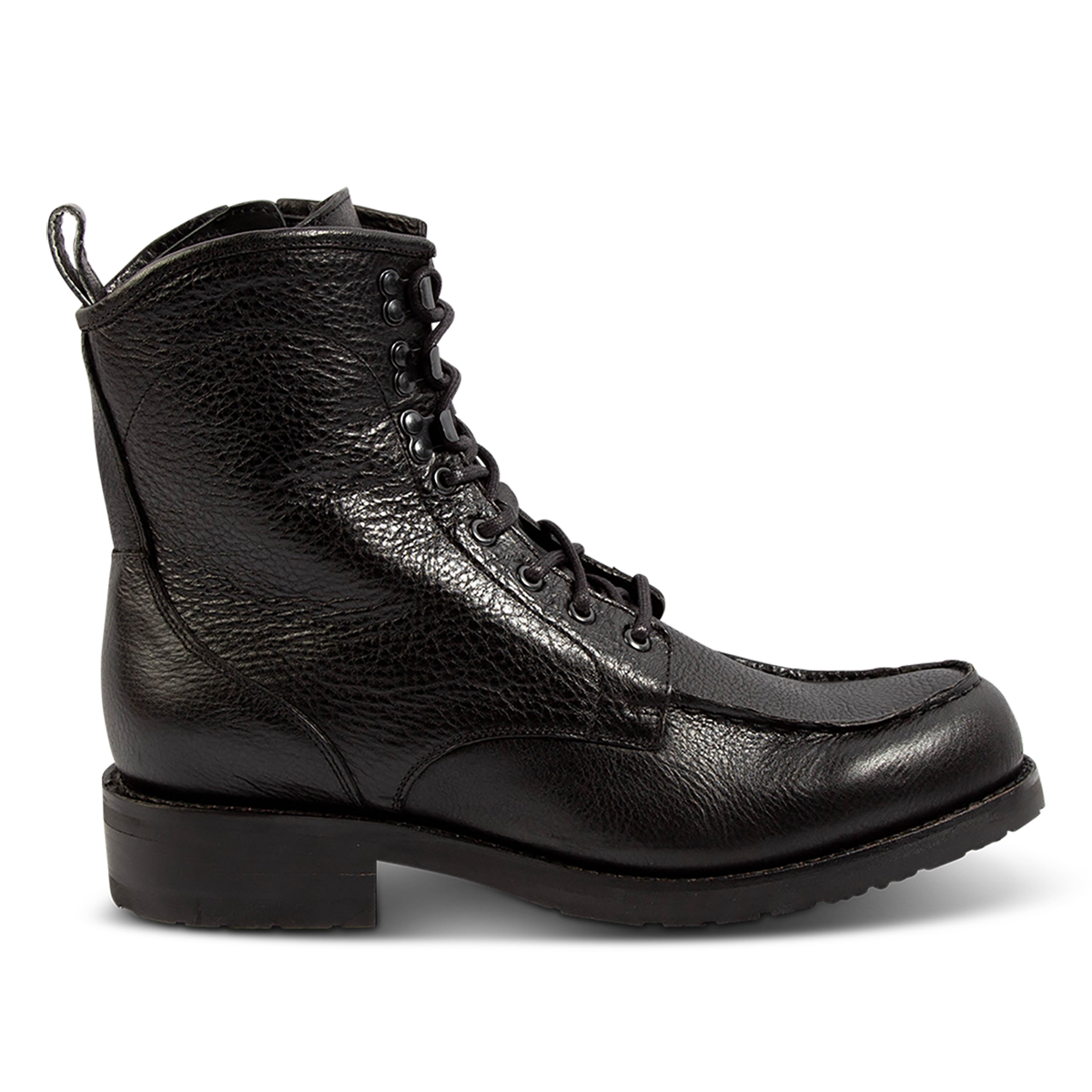 FREEBIRD men's Idaho black leather boot with front tie lacing, a Goodyear welt and working brass zipper