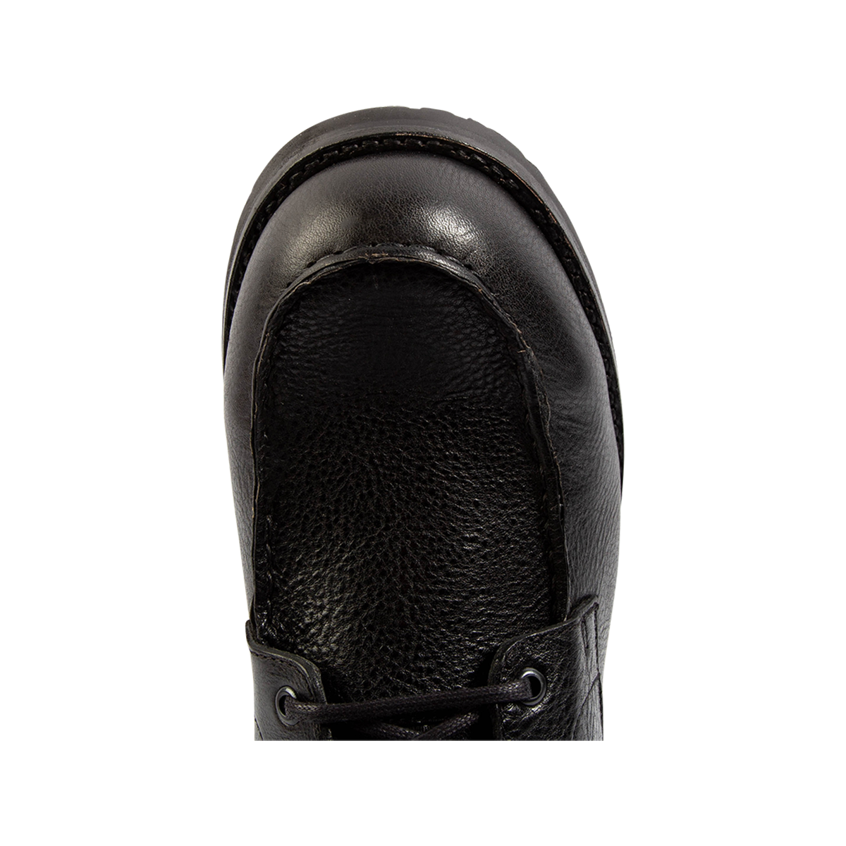 Top view showing a rounded toe on FREEBIRD men's Idaho black leather boot