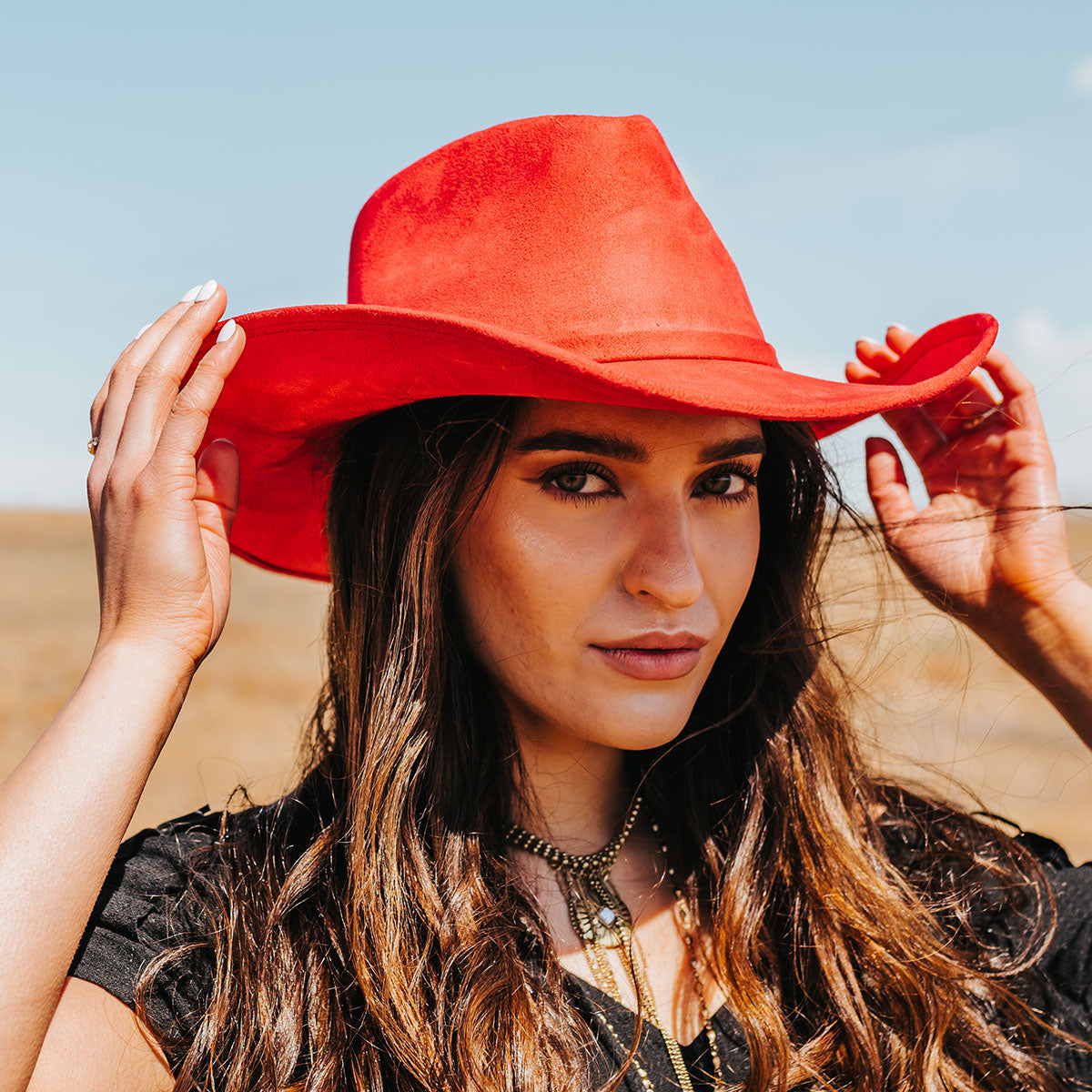 FREEBIRD Jones red western cowboy hat featuring teardrop crown, upturned-brim, and tonal band