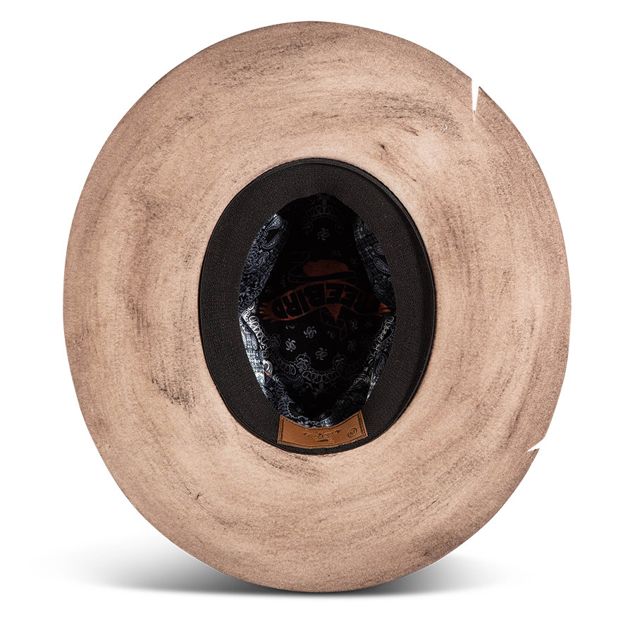 Bottom view showing FREEBIRD Jonny grey wool hat with an inner elastic sweatband