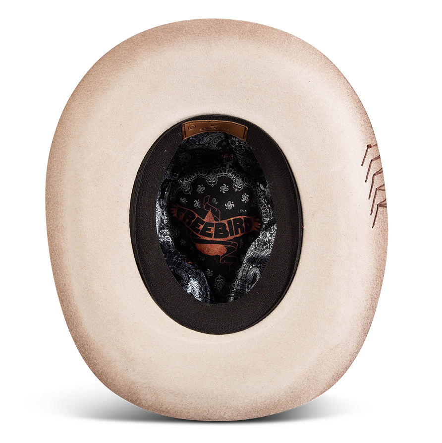 Bottom view showing FREEBIRD Knox grey wool hat with an inner elastic sweatband