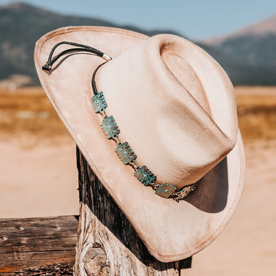 FREEBIRD Lasso beige faux suede hat with a tear-drop crown and upturned brim