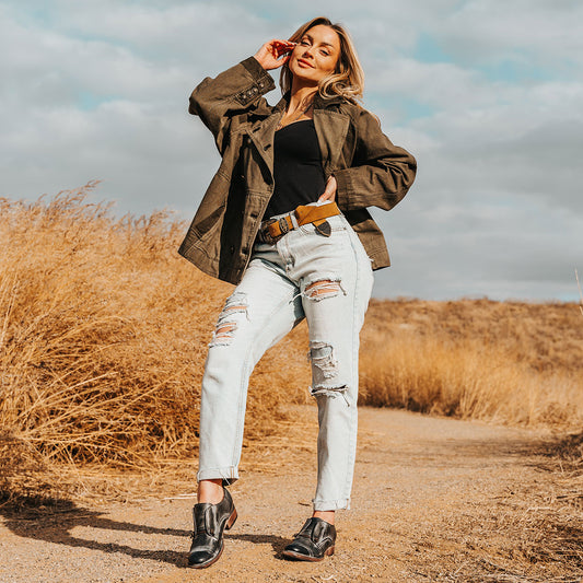 FREEBIRD women's Mabel black low heel slip on oxford lifestyle image