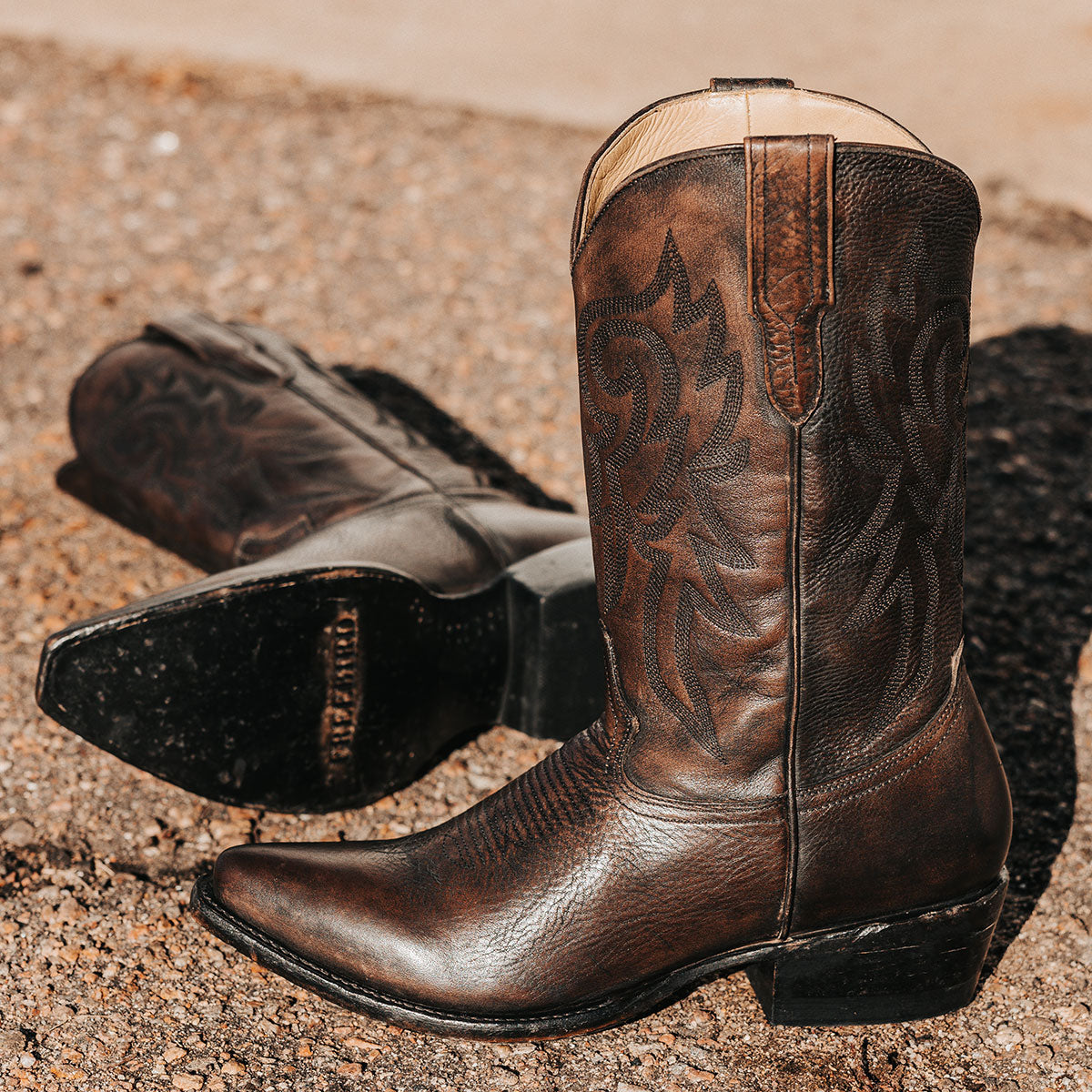 FREEBIRD men's Marshall black distressed leather western cowboy boot with shaft stitch detailing, snip toe construction and leather pull straps