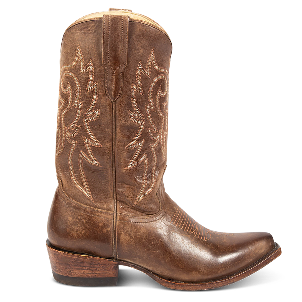 FREEBIRD men's Marshall brown leather western cowboy boot with shaft stitch detailing, snip toe construction and leather pull straps