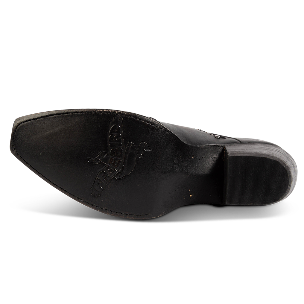 Leather sole imprinted with FREEBIRD on women's Melody black leather shoe