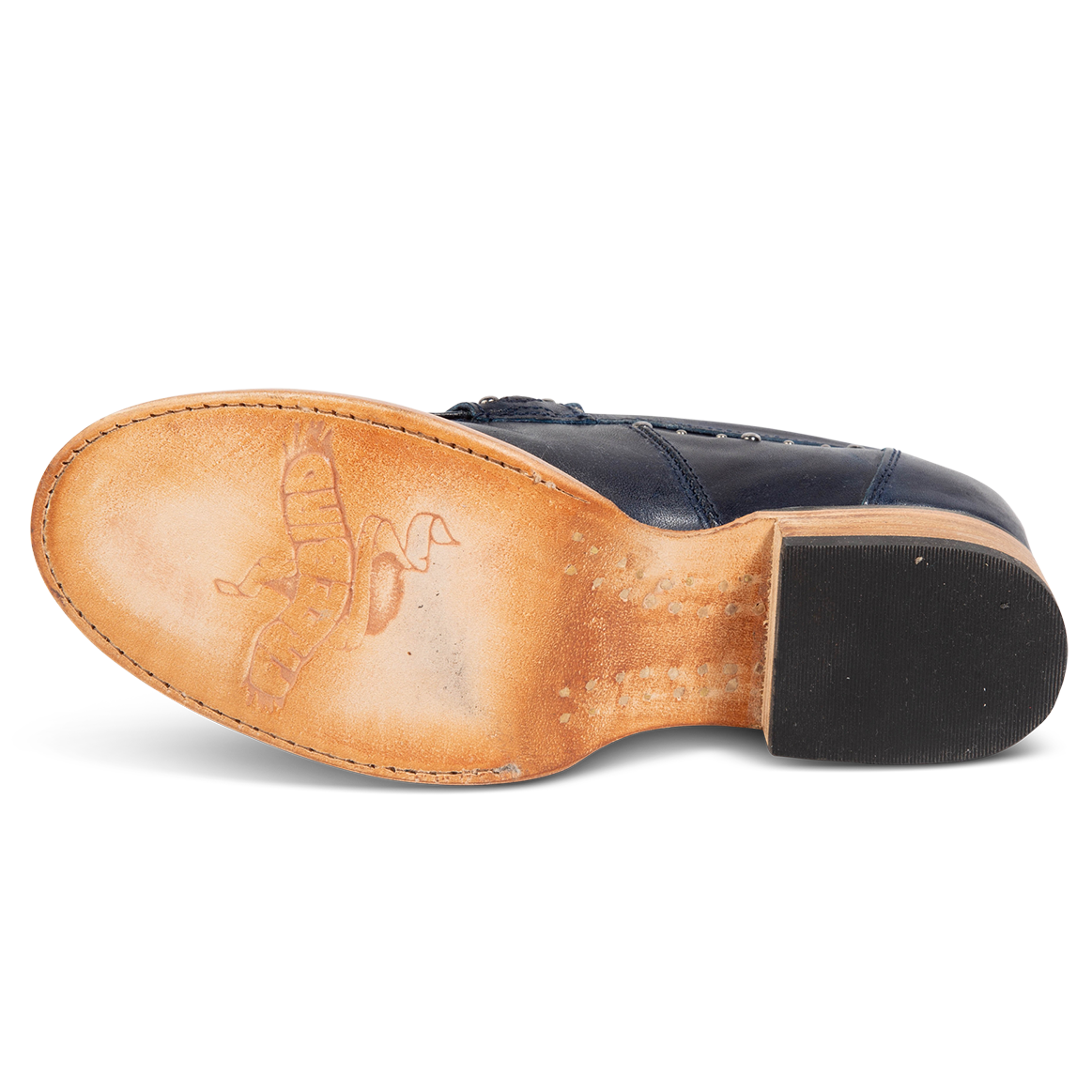 Leather sole imprinted with FREEBIRD on women's Myla blue leather loafer