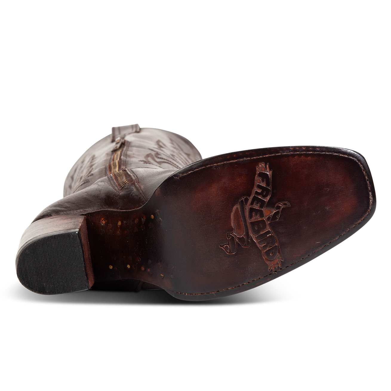 Leather sole imprinted with FREEBIRD on Panama women's brown leather boot