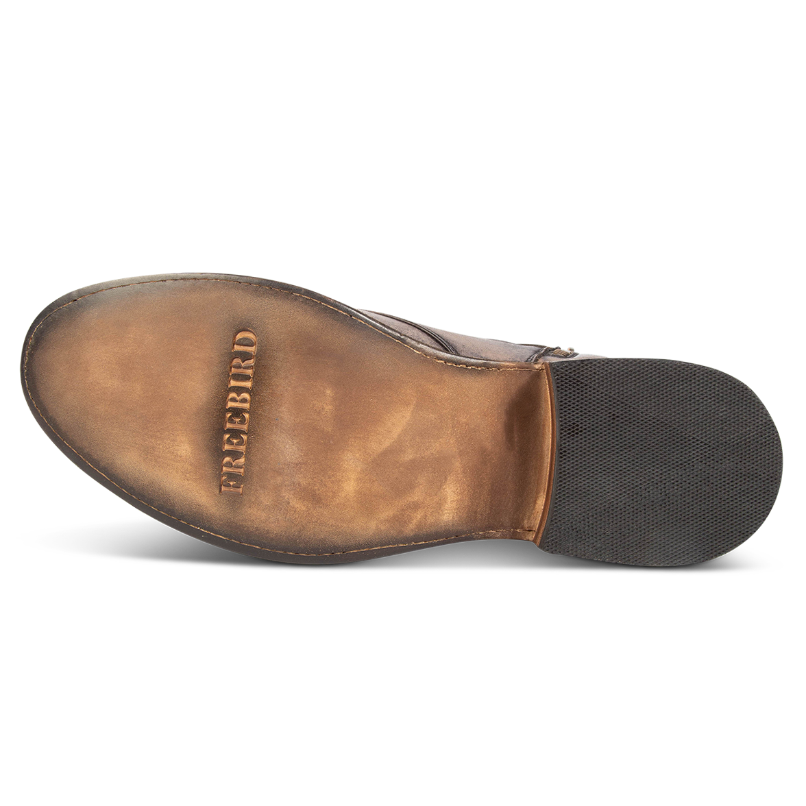 Leather sole imprinted with FREEBIRD on men's Penn black dress boot