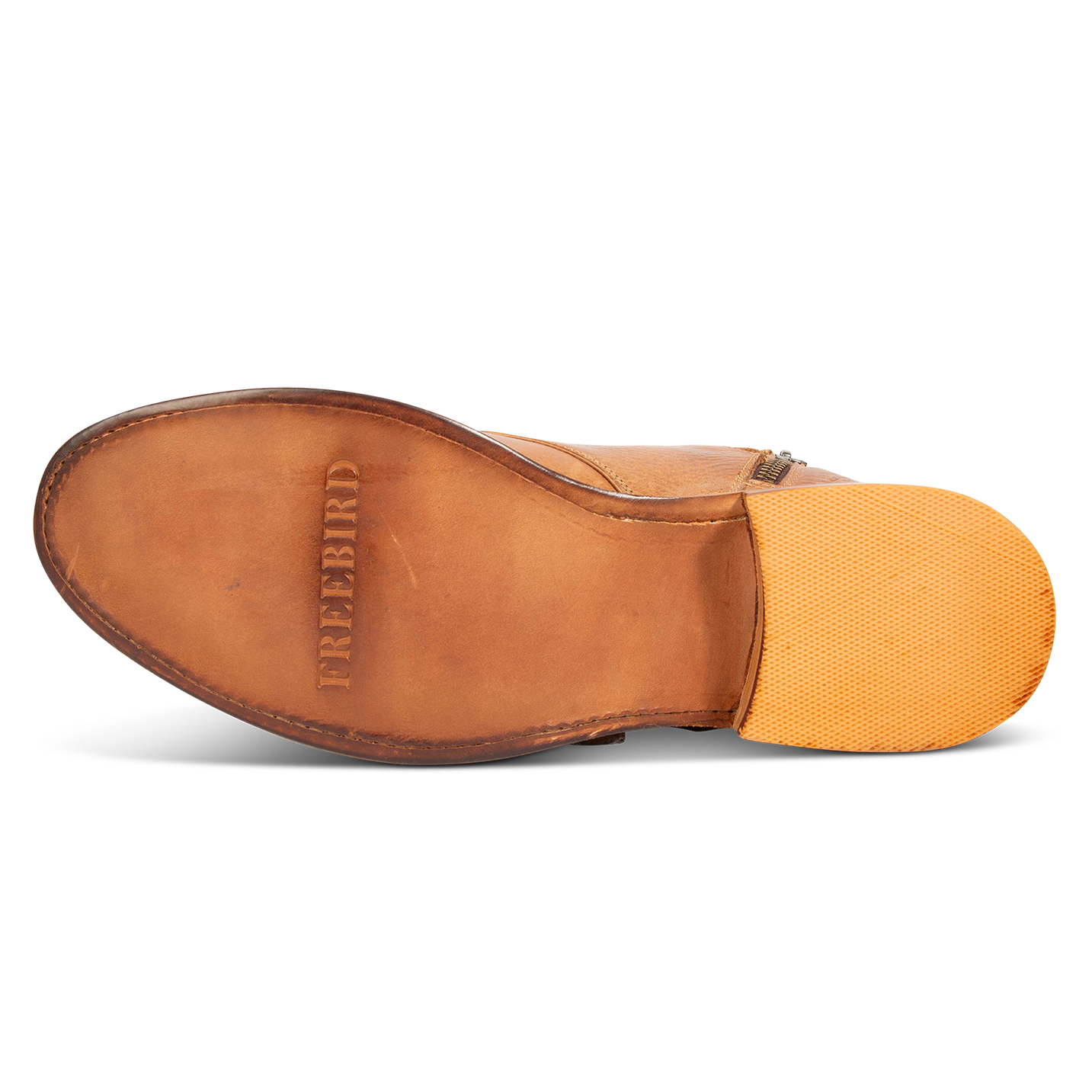 Leather sole imprinted with FREEBIRD on men's Penn tan dress boot