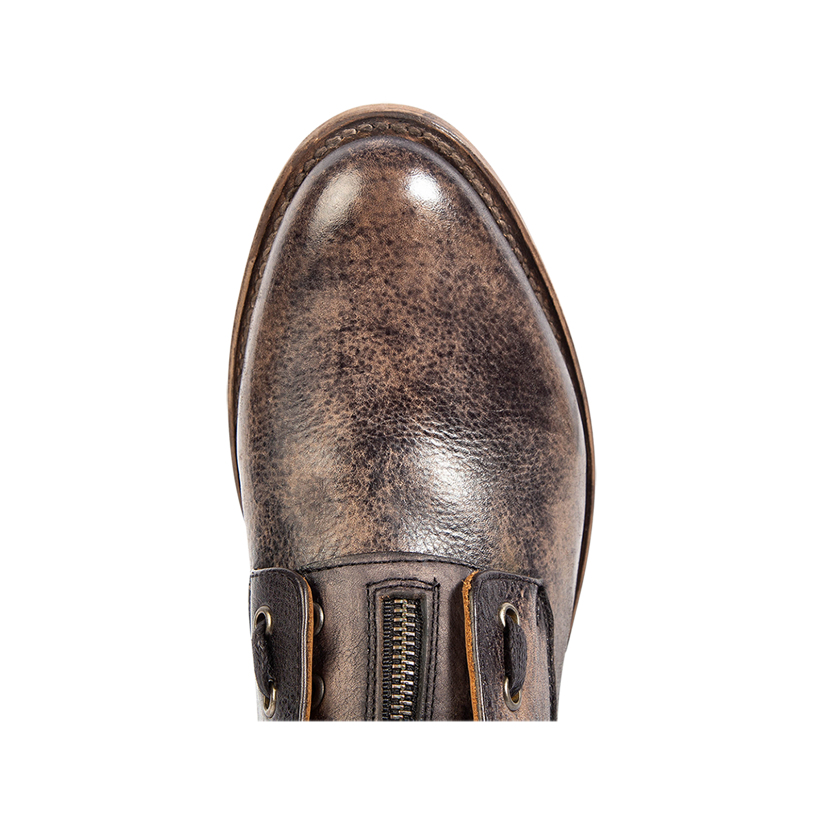 Top view showing an almond toe on FREEBIRD men's Porter black leather boot