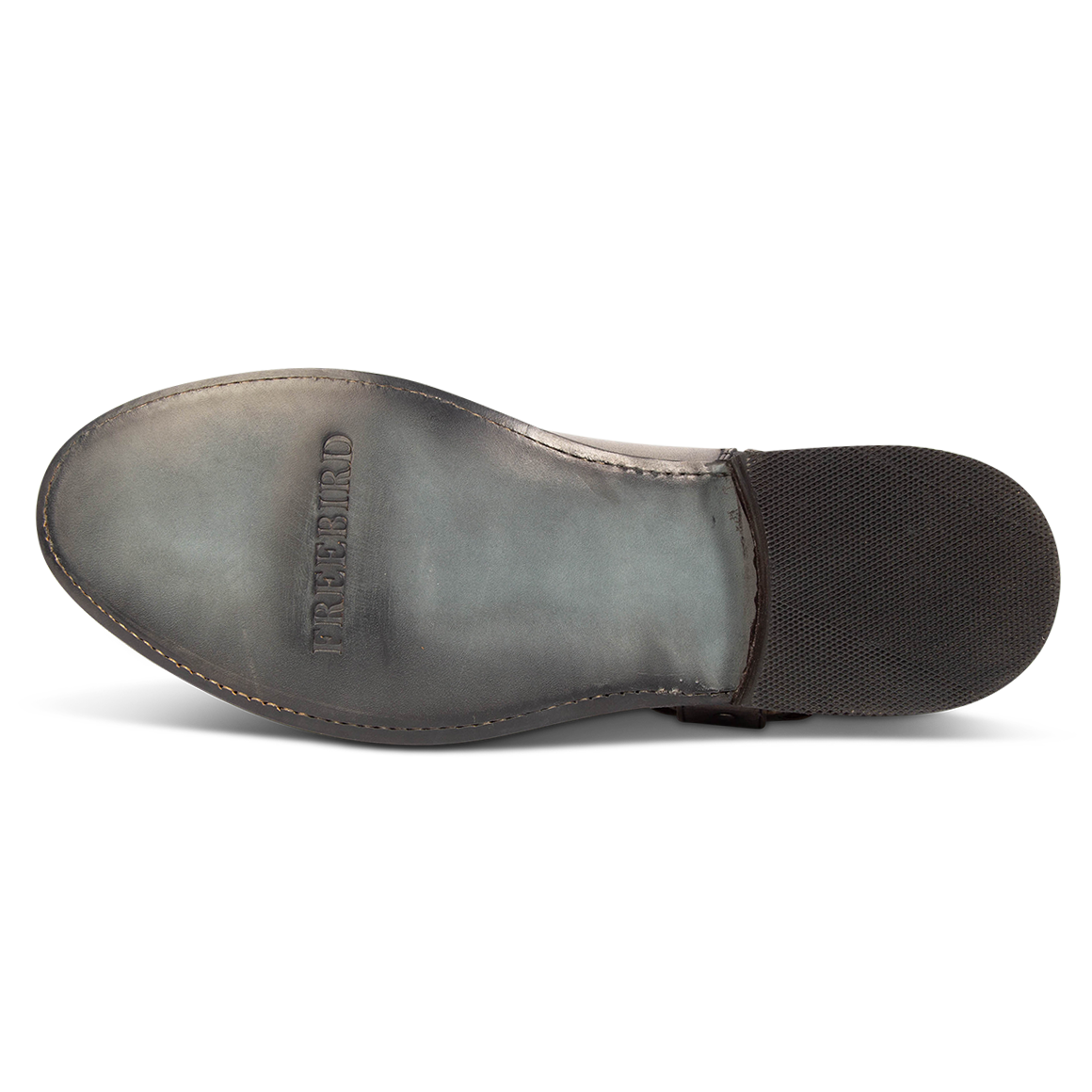 Leather sole imprinted with FREEBIRD on men's Portland black leather boot