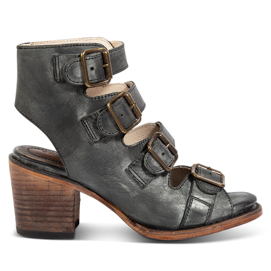 FREEBIRD women's Quail black sandal with leather straps and working brass buckles