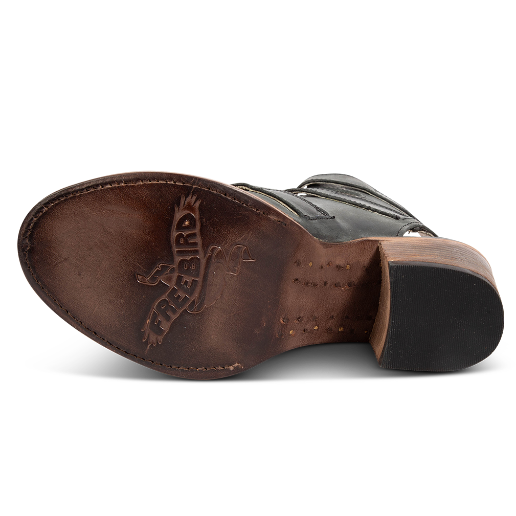Leather sole imprinted with FREEBIRD on women's women's Quail black sandal