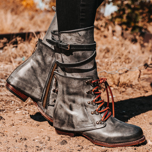 FREEBIRD women's Ravi black front lacing inner zip closure mid calf boot