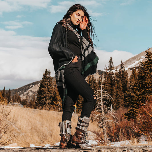 FREEBIRD women's Ravi ice two-toned leather front lacing inner zip closure mid calf boot lifestyle image