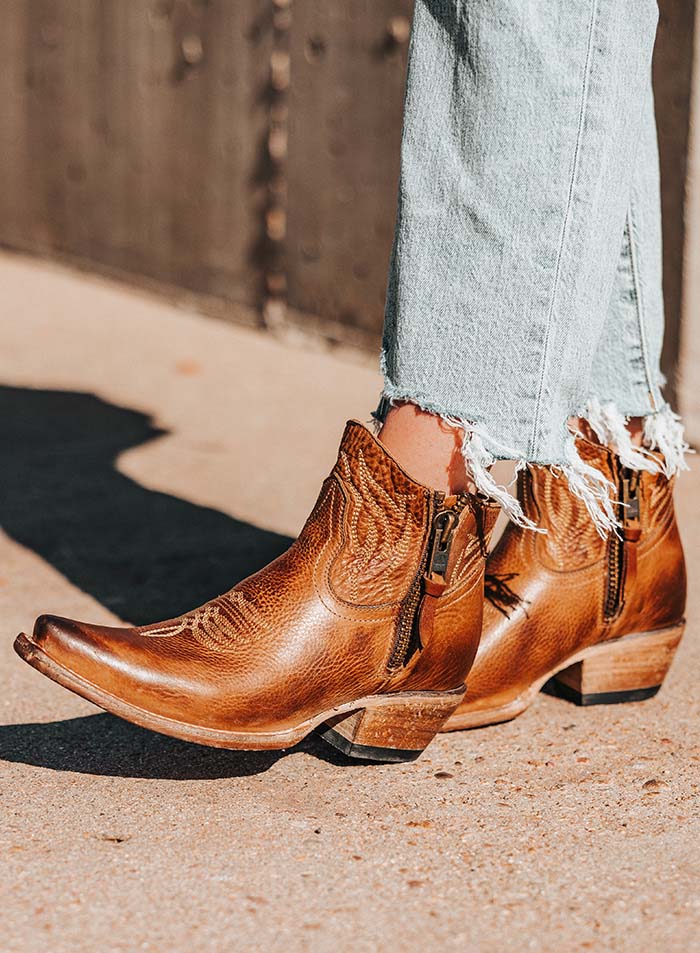 wolfie distressed western womens leather bootie wheat
