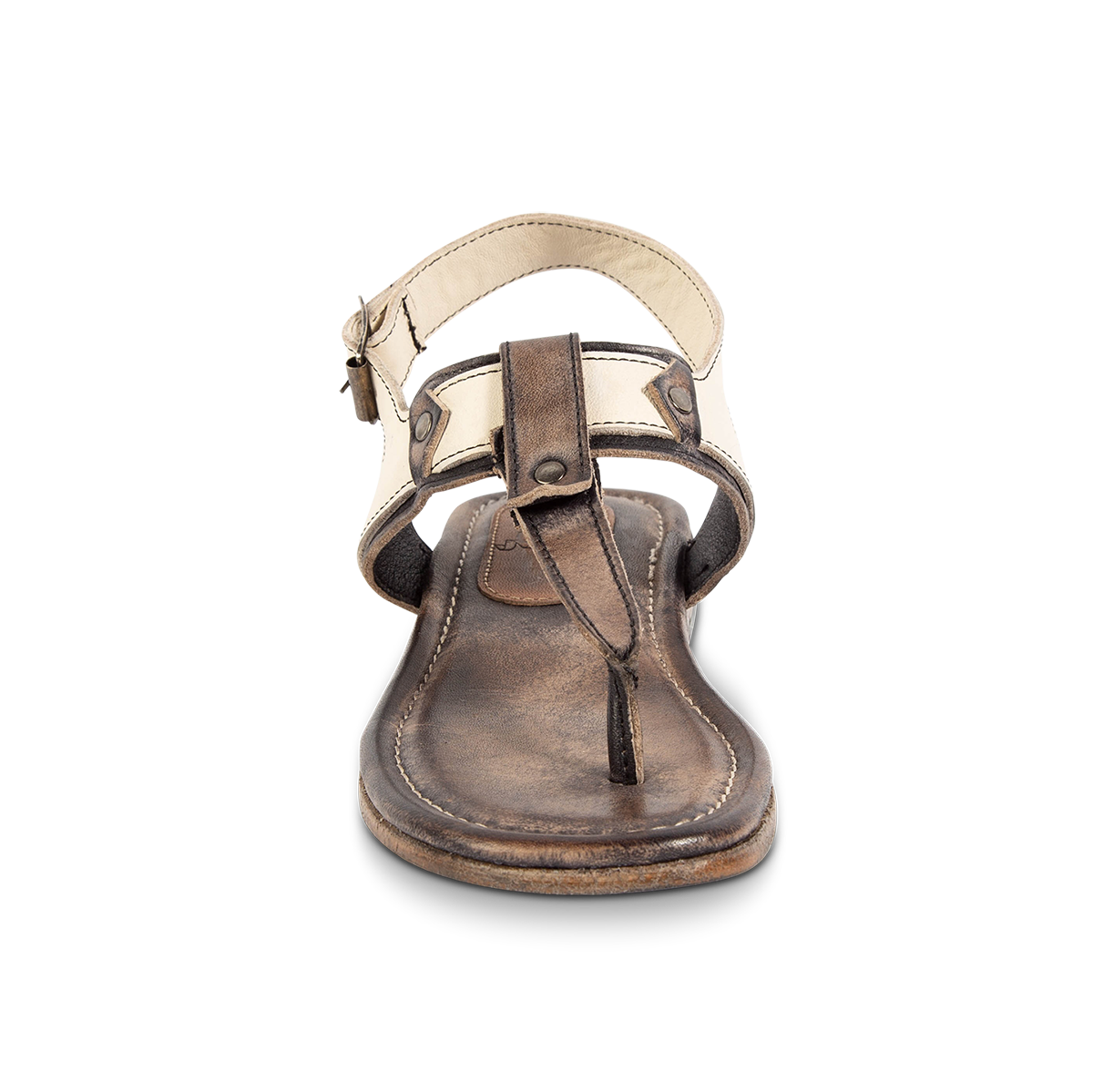 Front view showing FREEBIRD women's Sorrento black multi leather sandal with an open construction and adjustable heel strap