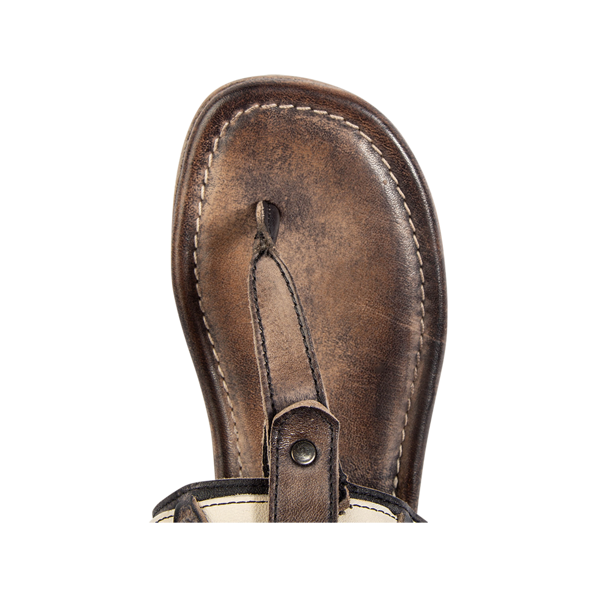 Top view showing an open construction on FREEBIRD women's Sorrento black multi leather sandal