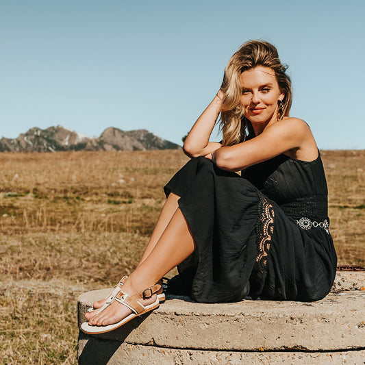 FREEBIRD women's Sorrento bone multi leather sandal with an adjustable heel strap and slightly elevated heel lifestyle