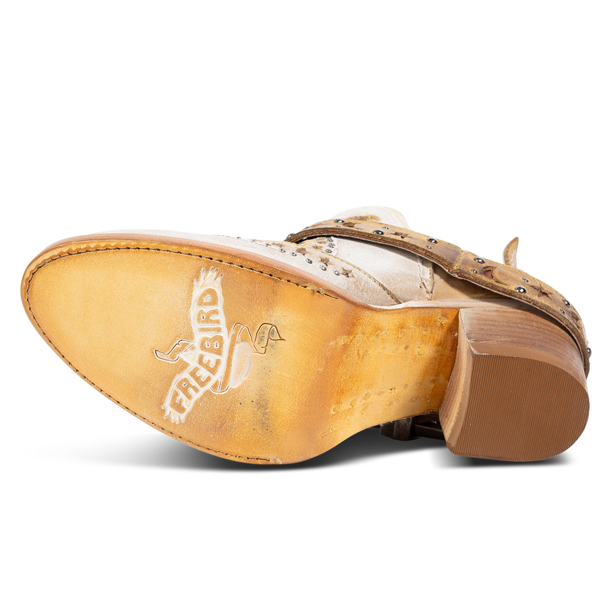 Leather sole imprinted with FREEBIRD on women's Stardom beige bootie