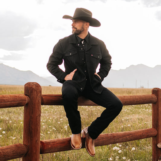 FREEBIRD men's Tifton camel single exterior pull strap, squared toe, and inside zip closure low heeled mid calf boot lifestyle image