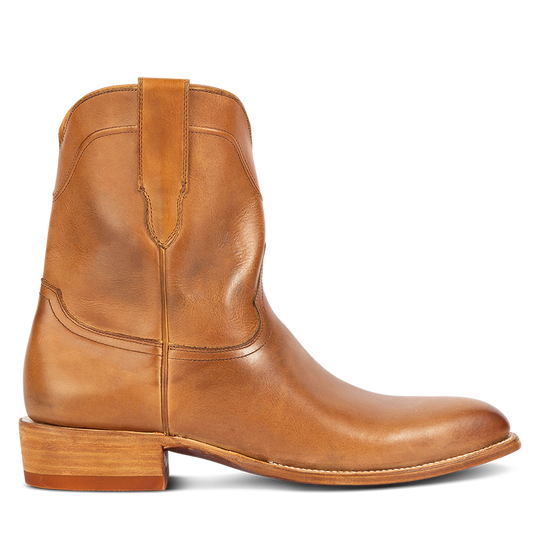 FREEBIRD men's Tifton camel single exterior pull strap, squared toe, and inside zip closure low heeled mid calf boot