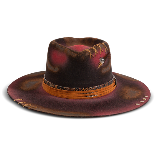 FREEBIRD women's Tucker dusty rose wool hat with front pinched crown and multi band detailing