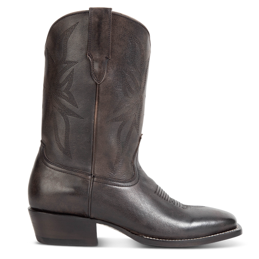 FREEBIRD men's Union black leather boot with leather pull straps, traditional stitching and square toe construction