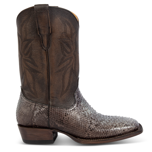 FREEBIRD men's Union steel python leather boot with leather pull straps, traditional stitching and square toe construction